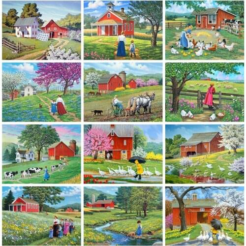 HUACAN Diamond Painting Kit Landscape Farm 5D DIY Diamond Embroidery Cross Stitch Spring Rhinestones Mosaic Home Decor