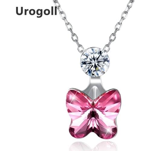 Genuine 925 Sterling Silver Fine Jewelry Trendy 3 Color Butterfly Crystal Pendant Necklaces For Women Party Silver 925 Jewelry