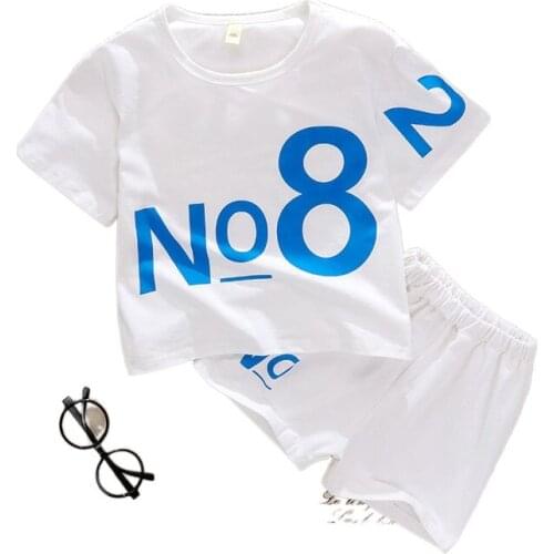 2021 New Summer Fashion Boys Casual Clothing Sets Kids Boy Letter Print Top and Shorts Outfits Children Suit Active Costumes