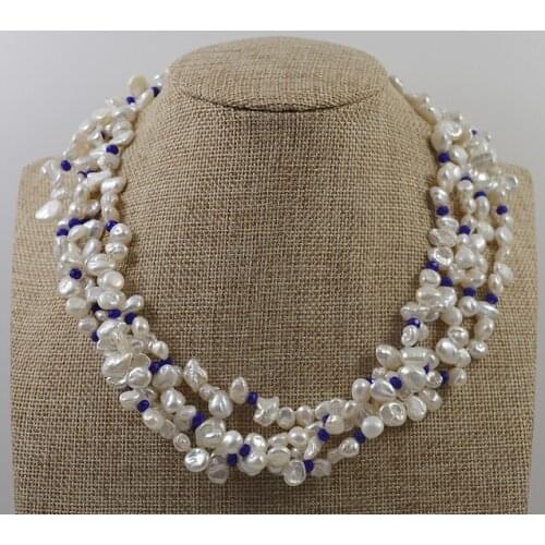 Baroque Pearl Jewelry Set White Color Genuine Freshwater Pearl Blue Lapis Necklace Bracelet Earrings Charming Women Party Gift