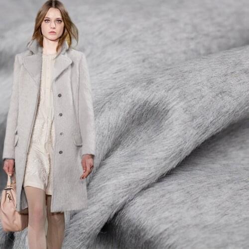 Pearlsilk Light Grey Alpaca Wool high quality over coating Garment Materials Winter overcoat DIY clothes fabrics