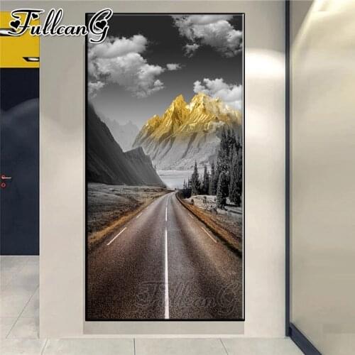 FULLCANG Mountain forest road landscape large diamond painting 5d diy full square round drill mosaic embroidery sale FC3331