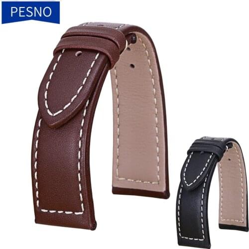 Pesno Calf Skin Leather Watch Strap Smooth Genuine Leather Watch Band Men Watch Accessories Suitable for Hamilton KHAKI NAVY