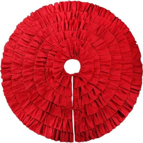 Christmas Red Ruffle Tree Skirt, 48 Inches 6-Layer Rustic Farmhouse Tree For Holiday Party Christmas Tree Decorations