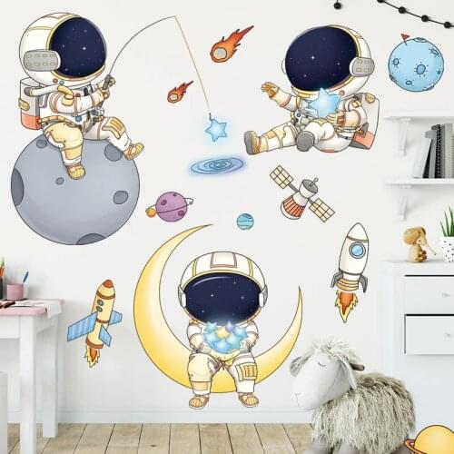 Removable Cartoon Space Astronaut Wall Stickers for Kids room Nursery Wall Decor PVC Wall Decals for Baby room Home Decoration