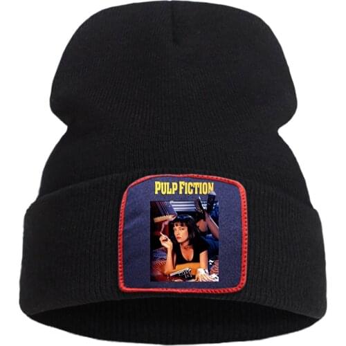Pulp Fiction Vintage Print Bonnet Caps Casual Flexible Knitted Cap Comfort Sports Beanie Hats Winter Warm Wool Skullies Hat
