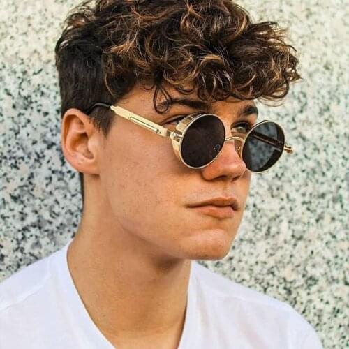 Round Metal Sunglasses For Men and Women Designer Steampunk Fashion Luxury Glasses UV400