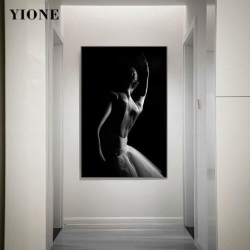 Modern Black and White Ballet Dancer Woman Picture Poster Custom Art Figure Wall Painting Canvas Prints Decor for Living Room