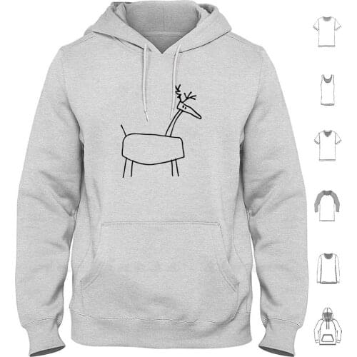 Poro The Reindeer ( Outline Black ) Hoodie Long Sleeve Reindeer Antler Outline Simple Funny Animal Figure Black