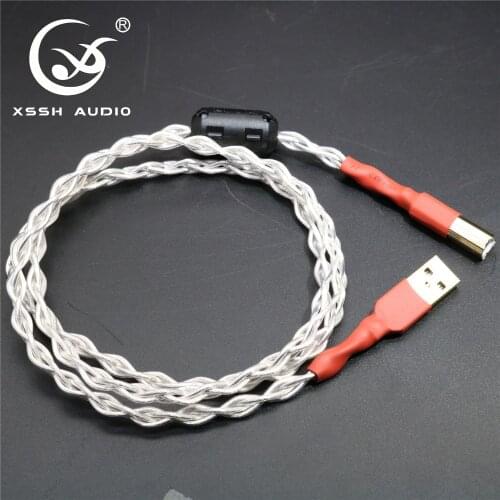 XSSH Audio White OFC pure copper Silver Audio Extension Braid USB DAC av video audio output USB 2.0 A-B cable Wire Cord