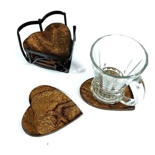 Iron Kablı Heart Shaped 6'lı Wood Tea Cup Pad decorative objects Декоративные элементы Objetos decorativos