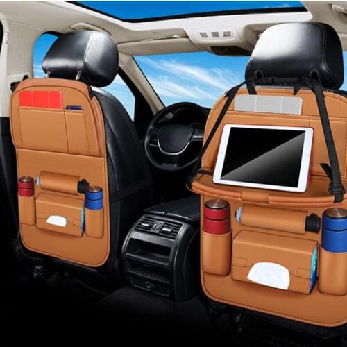 Car Back Seat Organizer Pu Storage Bag with Foldable Table Tray Tablet Holder Tissue Box Auto Back Seat Bag Protector Accessorie