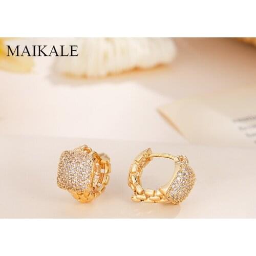 MAIKALE Gold Hollow Cubic Zircon Black Cubic Zirconia Geometric Korean Stud Earrings for Women Fashion Jewelry Gifts Brincos