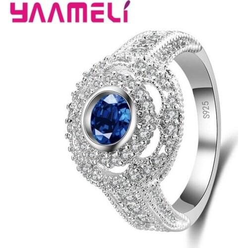 High-End Blue Cubic Zircons Charm Fashion Wedding Rings For Women 925 Sterling Silver Female Engagement Anillos Bijoux