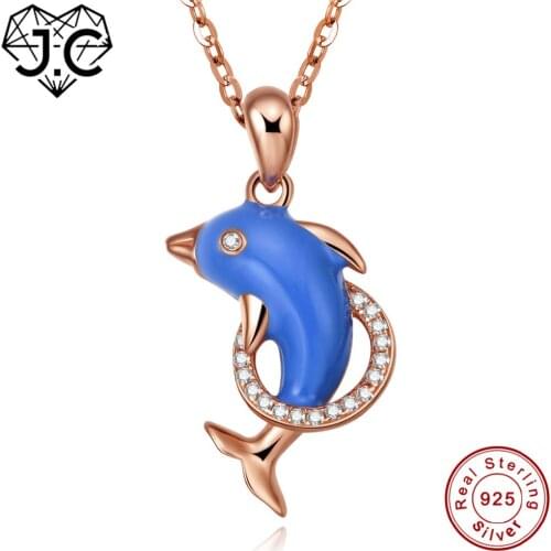 J.C Ladys High Quality Dolphin Design White Topaz Solid 925 Sterling Silver Pendant Fine Jewelry for Women Christmas Gifts