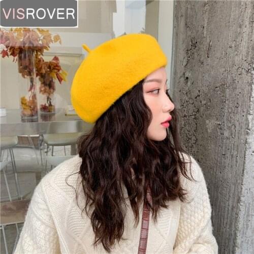 VISROVER 2020 12 Colorway New Winter Plain Beret Cashmere Real Wool Solid Color Berets Hat Woman Autumn Hat Cap Gift Wholesale