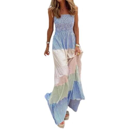 Summer Loose Dresses Women Bow Knot Sling Wide Hem Square Collar Tube Top Maxi Dress Summer Beach Party vetement femme 2021