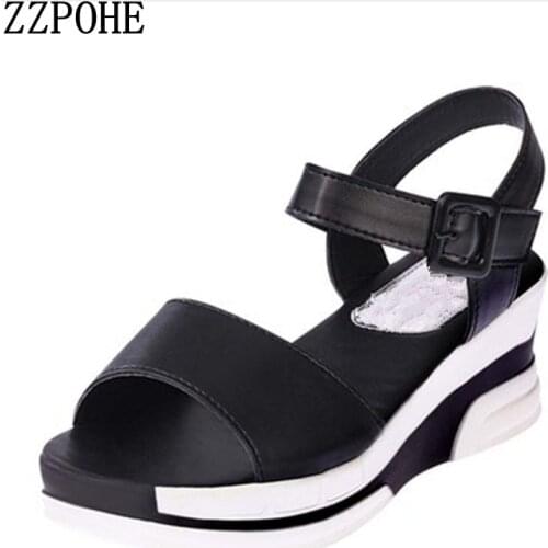 ZZPOHE 2018 Summer shoes woman Platform High Heels White Sandals Women Soft Leather Casual Open Toe Wedges Ladies Sandals