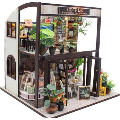 1:24 Dollhouse Mini Coffee House with Furniture & LED Lights Accessories