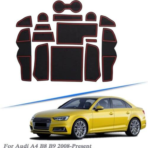 15pcs Car Styling For Audi A4 B8 B9 2008-Present Latex Gate slot pad Interior Door Groove Mat Non-slip dust Mat Auto Accessories