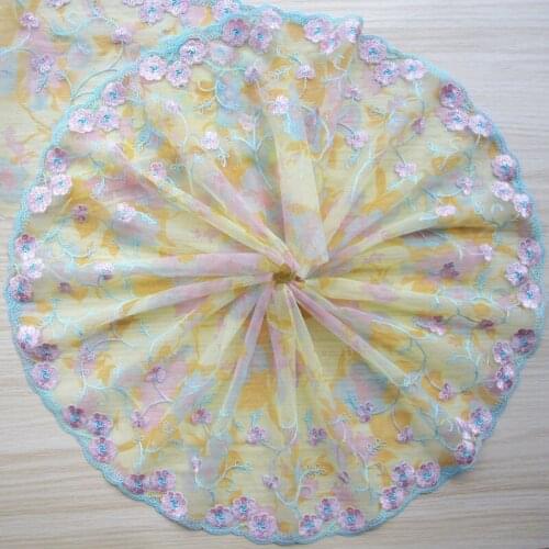 16Yards Light Yellow Mesh Net Lace Trim Pink Flowers Fabric DIY Sewing Accessories Bra Underwear Handmade Clothing Materials