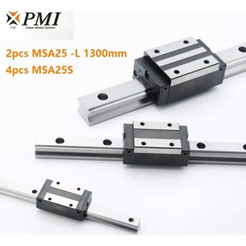 2pcs origial Taiwan PMI MSA25 -L 1300mm linear guide + 4pcs MSA25S carriage blocks for CNC router