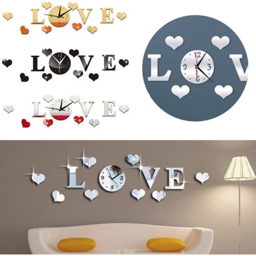 3D DIY Decoration LOVE Stereo Creative Acrylic Clock Living Room Mirror Wall Sticker Alphabet English Letters Dropship