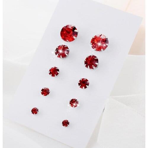 5 Pairs/Set Fashion Round Cubic Zirconia Inlaid Stud Earrings Women Jewelry New Shipping