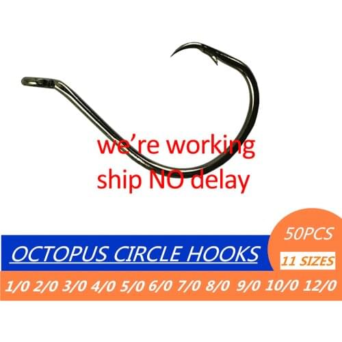 50pcs 1/0-12/0 Octopus Circle Barbed Fishing Hooks Saltwater Fly Carp Offset Hooks Single Bait Jig Worm Assist Fishhook Pesca