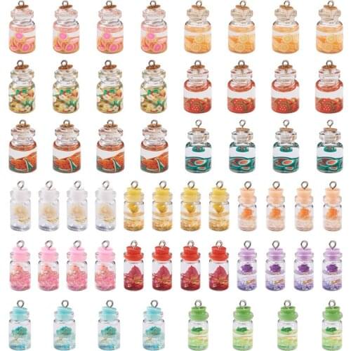 56pcs/box Fruit Tea Charms Glass/Resin Bottle Flower Pendants for DIY Bracelet Necklace Keychain Jewelry Craft Making