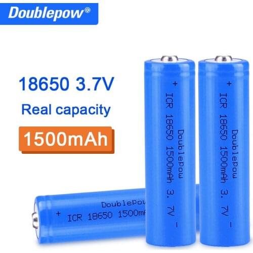 True capacity 100% new original Doublepow 18650 3.7v 1500mah 18650 rechargeable lithium battery for flashlight batteries