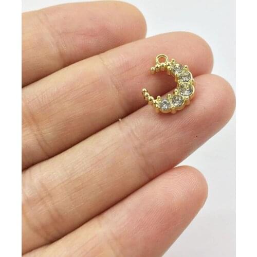 Eruifa 10pcs 12mm Moon Rhinestone gold/Silver plated Zinc alloy Jewelry Charms DIY Necklace Bracelet Earrings