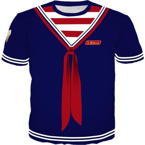 Cosplay Stranger Things Season 3 Printed Striped Cartoon Short Sleeves Graphic Tees Harajuku Streetwear Casual Short Sleeve