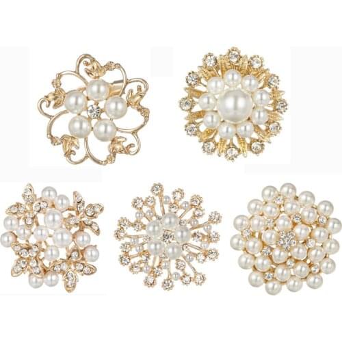 Crystal Rhinestones Pearl Flower Brooch Pins Set for Jewelry Making Wedding Party Home Decoration Gift Headband DIY Craft