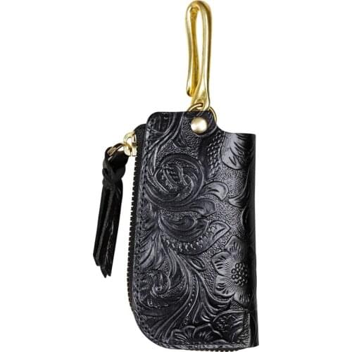 Classic Genuine Leather Car Smart Key Holder Bag Key Housekeeper Storage Bag With Zipper Coin Purse For Man Women