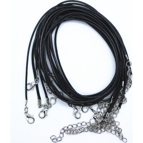 20PCS/Pack Black Color Leather Cords 1.5mm 2.0mm W/ Lobster Buckle Extension Chain For Necklace Making Accessories Crafts