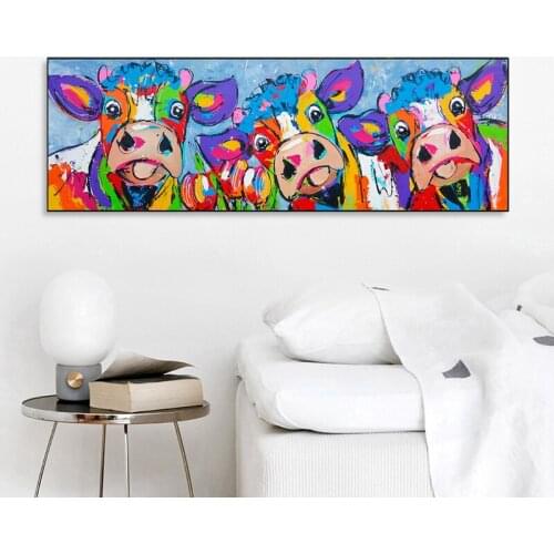 Colorful Animal Cows Wall Art Canvas Painting Large Size Vrolijk Schilderij Posters Prints Picture for Living Room Home Decor