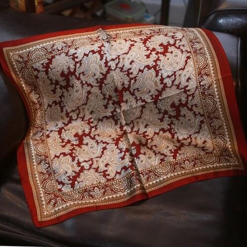 Fashion Print 100% Silk Scarf For Women Small Kerchief Hijab Scarfs Female 53*53cm Luxury Square Headband Scarves For Ladies Red