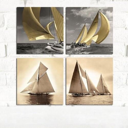Sea Sailboat Retro Landscape Canvas Painting Art Posters and Prints Landscape Scandinavian Wall Picture for Living Room Decor