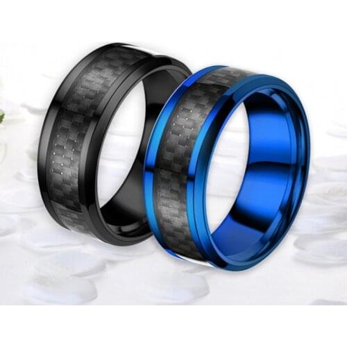8mm Blue Black Carbide Rings Men Jewelry For Male Wedding Bands