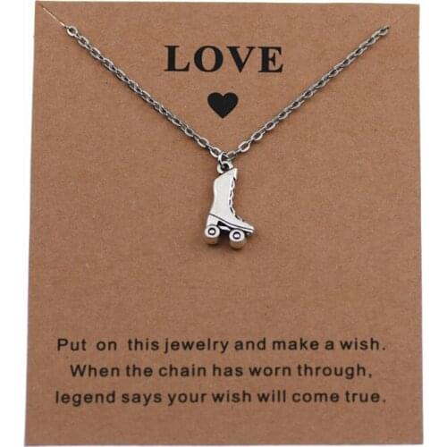 New Creative Gifts Simple Roller Skate Charm Pendant Chain Necklace Wish Love Card Women Men Jewelry Skating Shoe Accessories