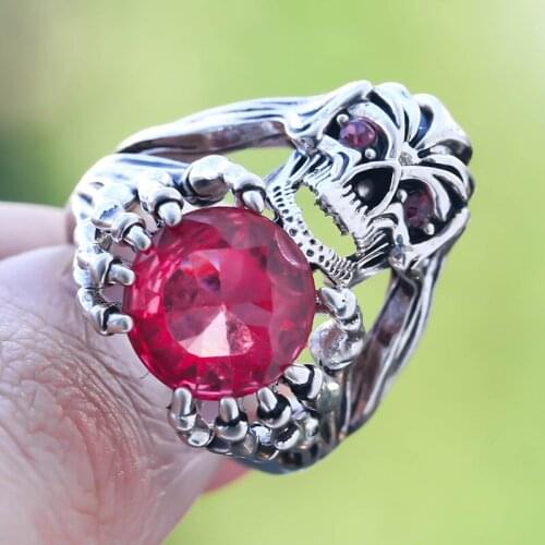 Personality Hollow Skull Skeleton Rings for Men Gothic Punk Rose Red Crystal Ring Jewelry for Male Party Vintage Jewelry Gift