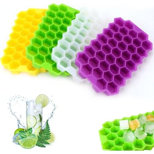 Silicone Ice Cube Maker Mold For Whiskey Cocktail Cold Drink 37 Cubes Honeycomb Ice Cube Tray With Lids Ice Cream Tools