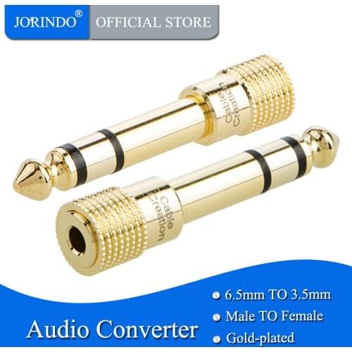 JORINDO 6.35mm Stereo Plug to 3.5mm Stereo Jack Adaptor, 6.35mm Male to 3.5mm Female, Gold Plated