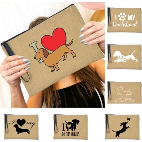 Cartoon Cute Animals Clutch Bag for Women Cosmetic Fashion Linen Ladies Handbag Wrist Envelope Elegant Bag Party Accessories