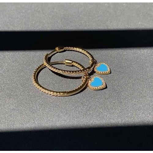 UMGODLY Fashion Blue Love Heart Earrings Gold Color Big Round Micro Zirconia UN APRES-MIDI A LA PlAGE Series Brand Jewelry Gift