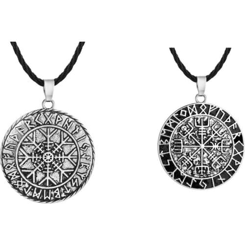 Viking Vegvisir Compass Necklace Talisman Viking Elder Futhark Rune Pendant Valknut Pagan Amulet Vegvisir Scandinavian Norse Gif