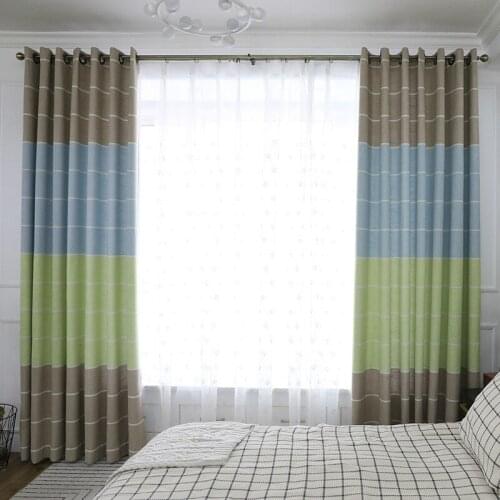 Poly and cotton striped high shading jacquard curtains, blackout window treatment for living rooms, bed rooms