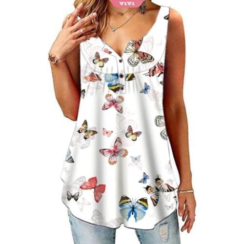 2021 Womens Summer New T-shirt Printing V-neck Sleeveless Hedging Loose Casual Vest Top