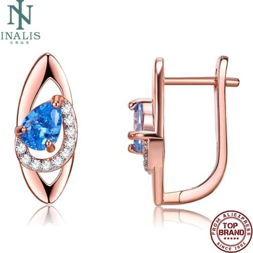 INALIS Romantic Stud Earrings Copper Blue Water Drop Cubic Zircon Surround Earring For Women Anniversary Fashion Jewelry New